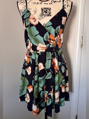 Floral V-Neck Sundress in Navy blue with tropical floral print 🍃